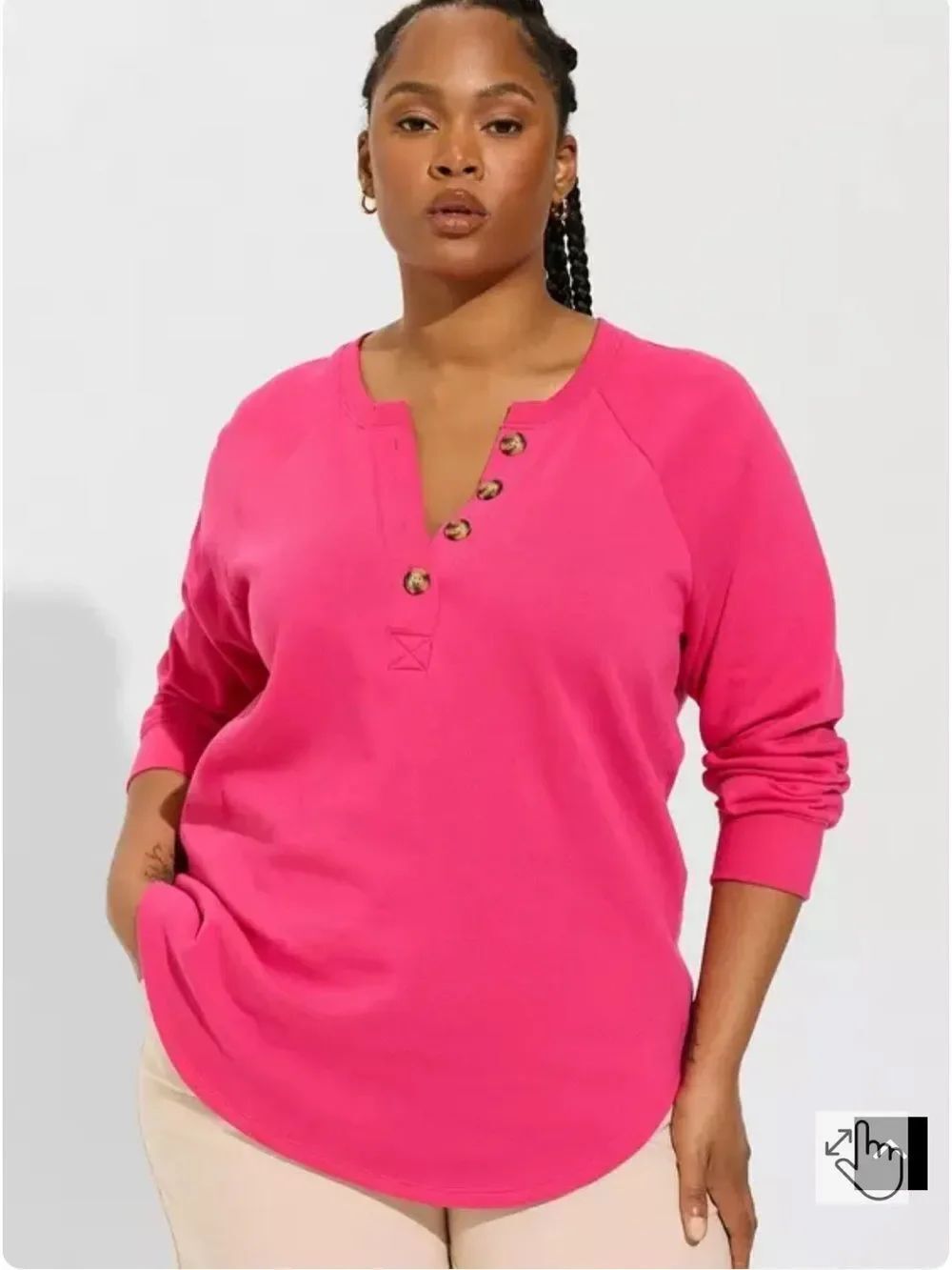 Torrid Cozy Fleece Henley Sweatshirt Pink Peacock Womens 4x